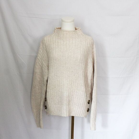 Madewell Mockneck Side Button Pullover Sweater Cream Small - Picture 2 of 8